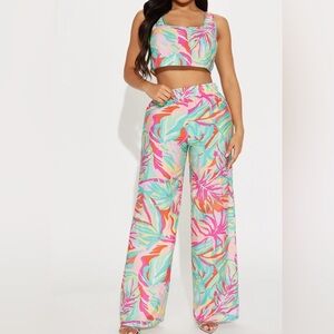 Colorful Tropical Print Women's Pant Set